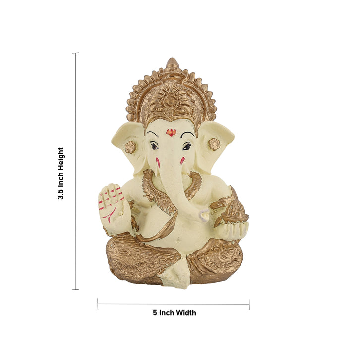 Ganesha Sitting Murti - 3.5 x 5 Inches | Marble Dust Idol/ Vinayagar Statue For Pooja space
