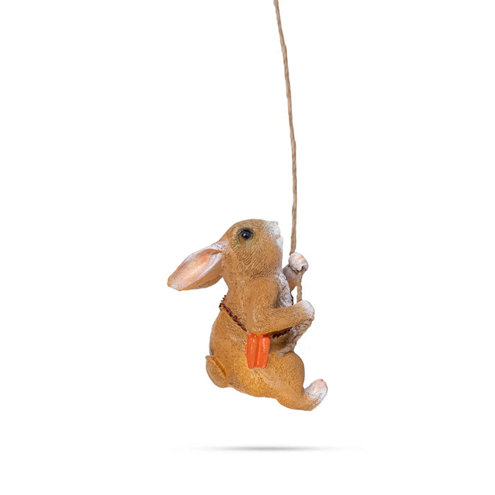Swing Rabbit Figurine Hanging - 5.25 X 7 Inches | Resin Rabbit Statue Wall Hanger/ Rabbit Sculpture - Gardening