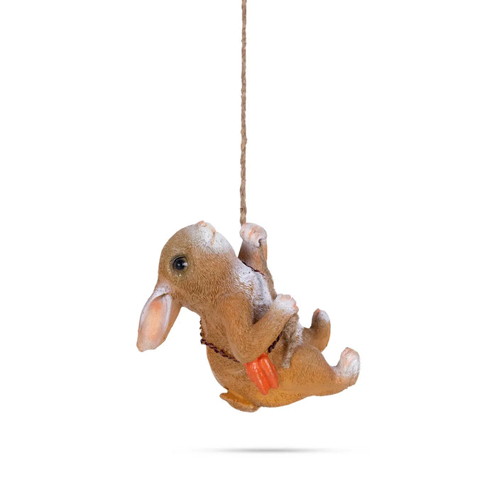 Swing Rabbit Figurine Hanging - 5.25 X 7 Inches | Resin Rabbit Statue Wall Hanger/ Rabbit Sculpture - Gardening