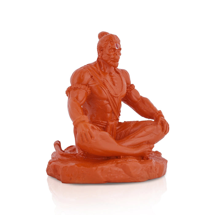 Hanuman Murti Sitting On Base - 4.25 X 3.5 Inches | Marble Dust Murti/ Anjaneya Statue For Pooja & Worship - Fibre Murties
