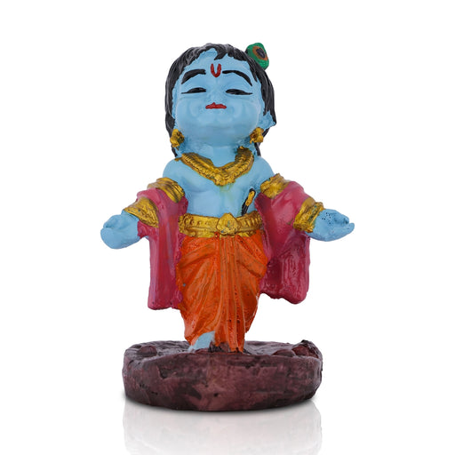 Krishna Murti Standing On Base - 4 X 2.5 Inches | Marble Dust Murti/ Coloured Krishna Idol For Home Decor - Fibre Murties