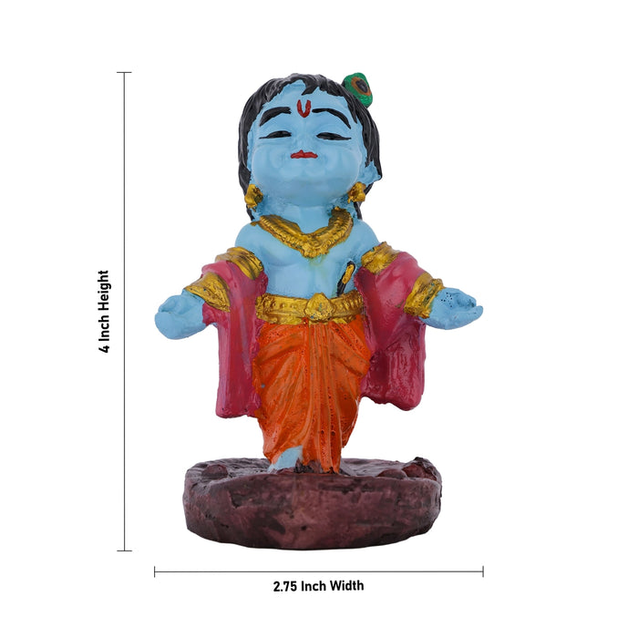 Krishna Murti Standing On Base - 4 X 2.5 Inches | Marble Dust Murti/ Coloured Krishna Idol For Home Decor - Fibre Murties