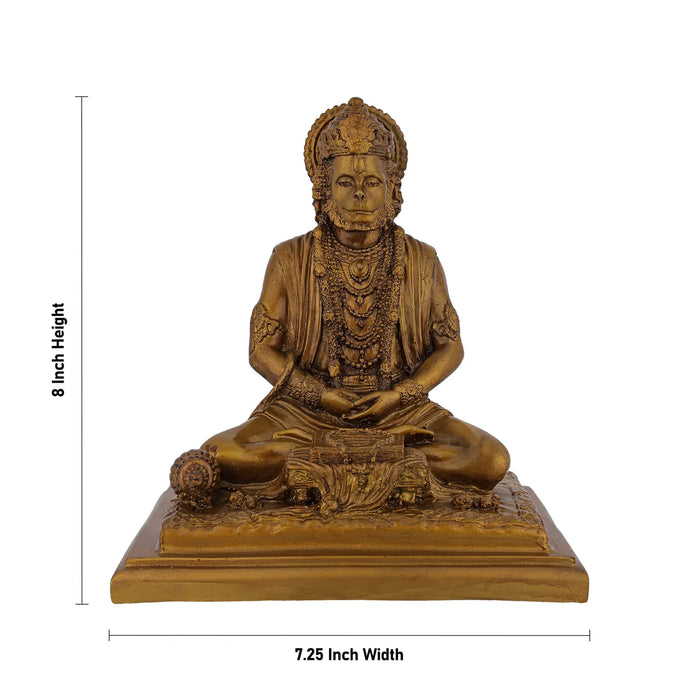 Meditating Hanuman Statue - 8 X 7.25 Inches | Resin Statue/ Anjaneya Statue For Peace And Spiritual Strength - Fibre Murties