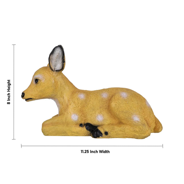Lying Deer Statue - 8 X 11.25 Inches | Resin Deer Sculpture/ Deer Figurine Showpiece For Elegant Garden Decor - Gardening
