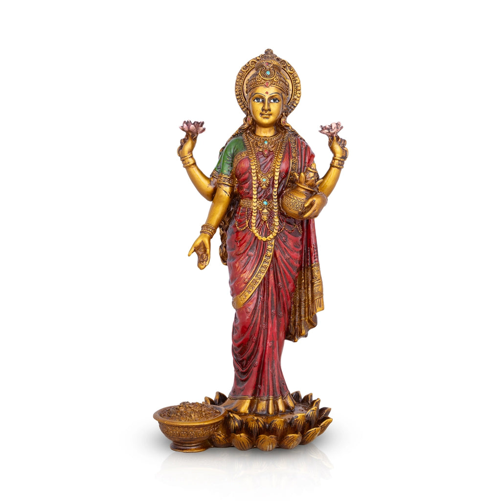 Laxmi Murti - 10 x 4.5 Inches | Lakshmi Murti Standing On Lotus/ Resin Statue for Pooja