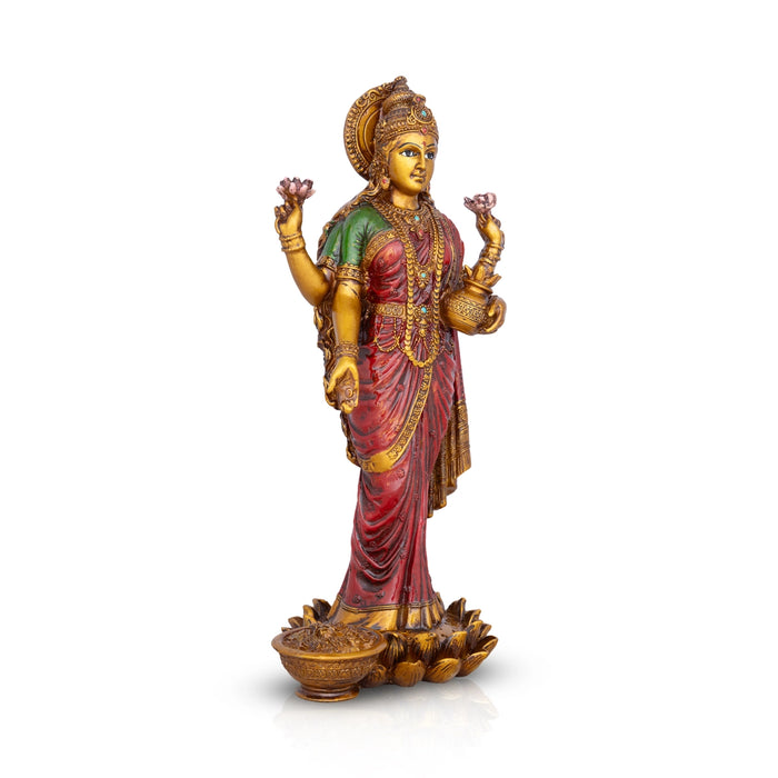 Laxmi Murti - 10 x 4.5 Inches | Lakshmi Murti Standing On Lotus/ Resin Statue for Pooja