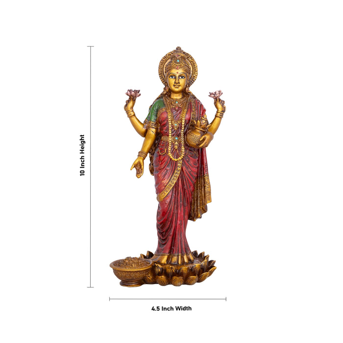 Laxmi Murti - 10 x 4.5 Inches | Lakshmi Murti Standing On Lotus/ Resin Statue for Pooja