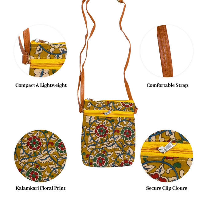 Sling Bag - 8 x 6.25 Inches | Floral Print Crossbody Bag / Ethnic Shoulder Purse for Daily Use & Travel