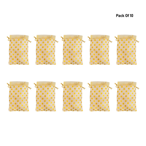 Thamboolam Bag Set - 7 x 6 Inches | 10 Pcs/ Jari Design Potli Bag/ Return Gift Bag/ Tambula Bag for Wedding - Bags & Pouches