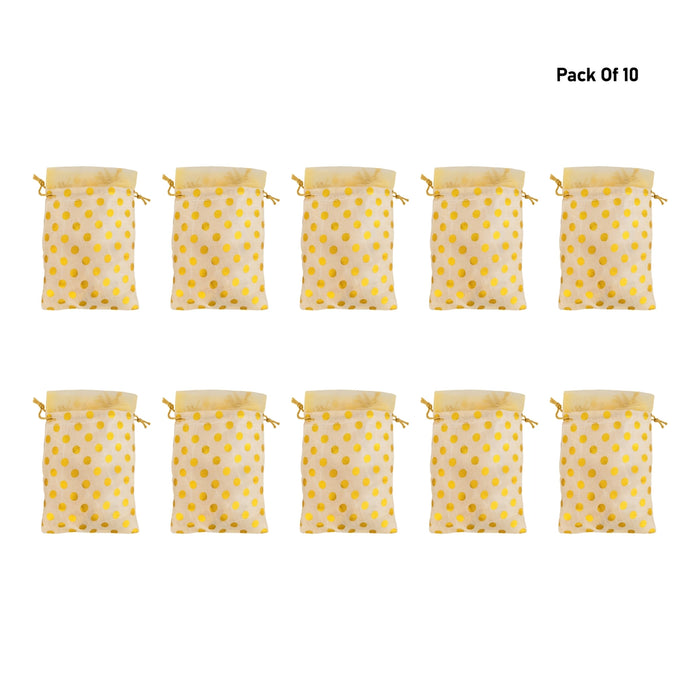 Thamboolam Bag Set - 7 x 6 Inches | 10 Pcs/ Jari Design Potli Bag/ Return Gift Bag/ Tambula Bag for Wedding