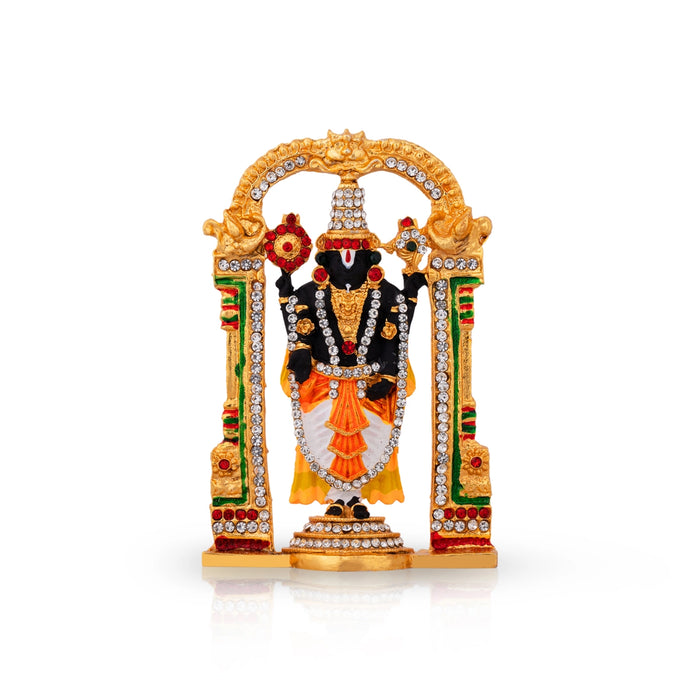 Balaji Murti - 3.5 x 2.25 Inches | Multicolour Stone & Gold Polish Perumal Statue for Worship & Car Decor - Car Stand & Car Accessories