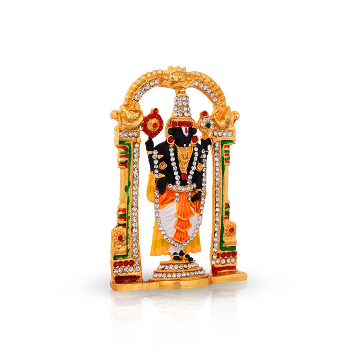 Balaji Murti - 3.5 x 2.25 Inches | Multicolour Stone & Gold Polish Perumal Statue for Worship & Car Decor - Car Stand & Car Accessories