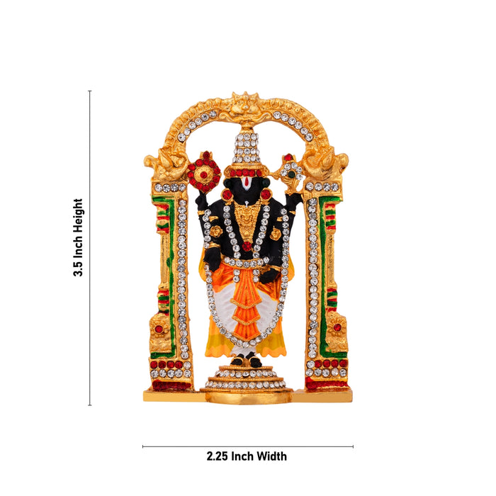 Balaji Murti - 3.5 x 2.25 Inches | Multicolour Stone & Gold Polish Perumal Statue for Worship & Car Decor - Car Stand & Car Accessories