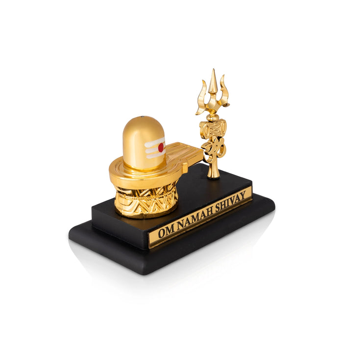 Shivling Trisul - 3.5 x 4 Inches | Resin Pooja Decor/ Lord Shiva Lingam with Trishul & Om Design For Home