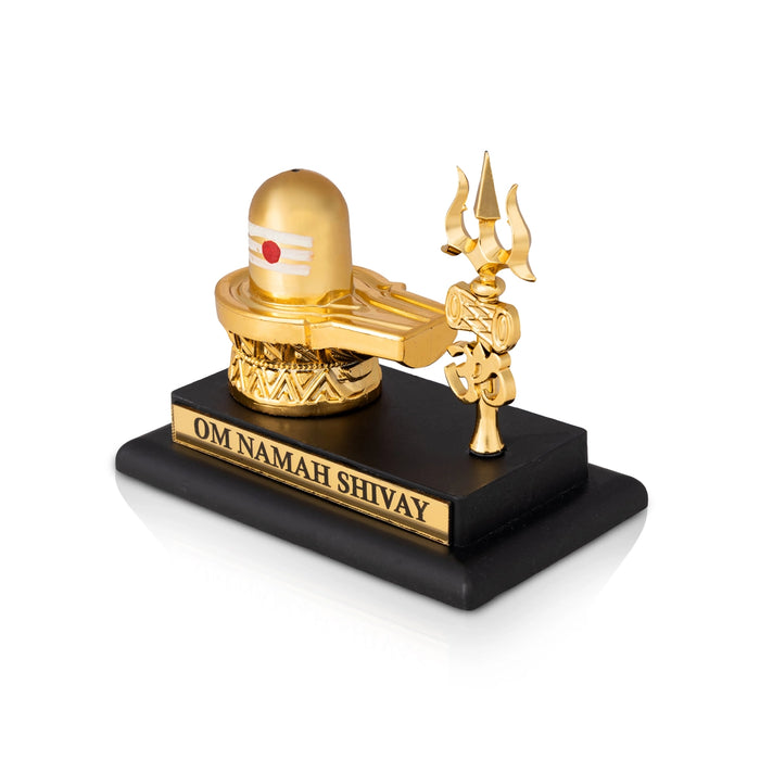 Shivling Trisul - 3.5 x 4 Inches | Resin Pooja Decor/ Lord Shiva Lingam with Trishul & Om Design For Home