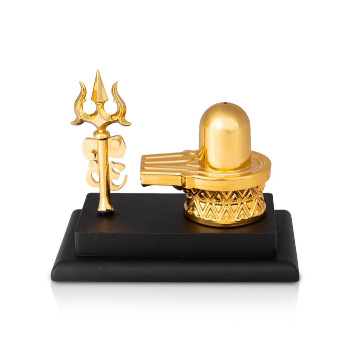 Shivling Trisul - 3.5 x 4 Inches | Resin Pooja Decor/ Lord Shiva Lingam with Trishul & Om Design For Home