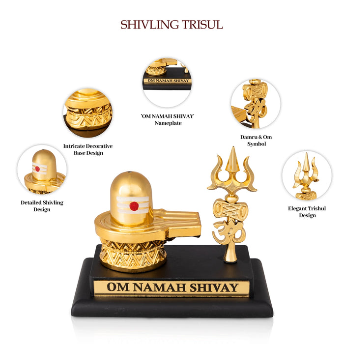 Shivling Trisul - 3.5 x 4 Inches | Resin Pooja Decor/ Lord Shiva Lingam with Trishul & Om Design For Home