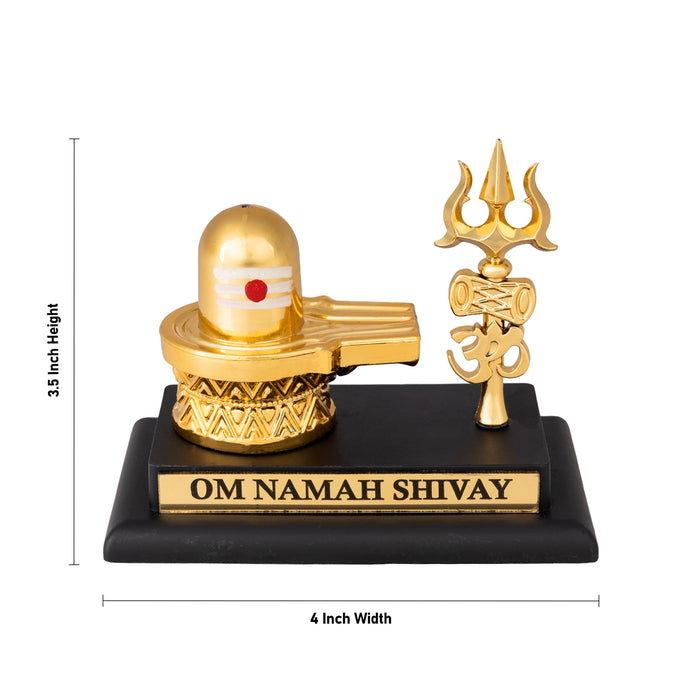 Shivling Trisul - 3.5 x 4 Inches | Resin Pooja Decor/ Lord Shiva Lingam with Trishul & Om Design For Home