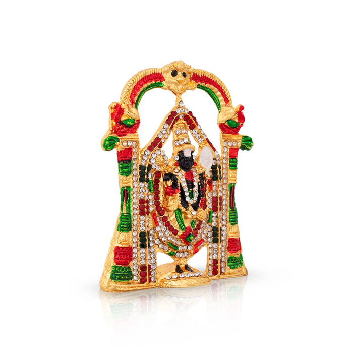 Prince Srinivasa Balaji Murti - 4 x 2.25 Inches | Multicolour Stone Perumal Statue for Table Top & Car Decor - Table Stand Accessories