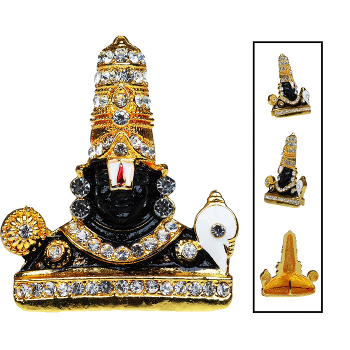 Balaji Statue - 2 x 1.5 Inches | Multicolour Stone Lord Venkateswara Idol for Car Decor - Fibre Murties