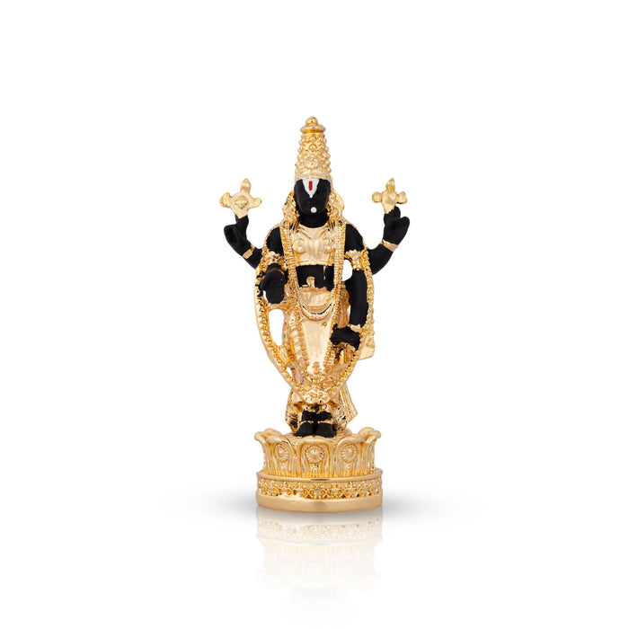 Resin Balaji Murti Standing On Base - 3.5 x 1.75 Inches | Gold Polish Venkateswara Idol for Table Top & Car Decor - Fibre Murties