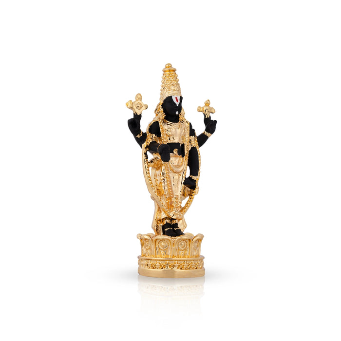 Resin Balaji Murti Standing On Base - 3.5 x 1.75 Inches | Gold Polish Venkateswara Idol for Table Top & Car Decor - Fibre Murties