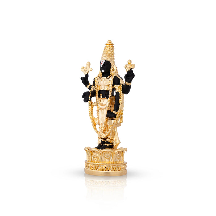 Resin Balaji Murti Standing On Base - 3.5 x 1.75 Inches | Gold Polish Venkateswara Idol for Table Top & Car Decor - Fibre Murties