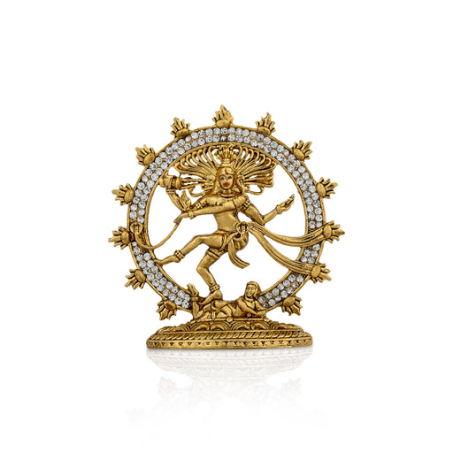 Prince Natraj Statue - 3 X 2.75 Inches | Stone & Gold Antique Nataraja Vigraham/ Natraj Murti For Car Decor - Car Stand & Car Accessories
