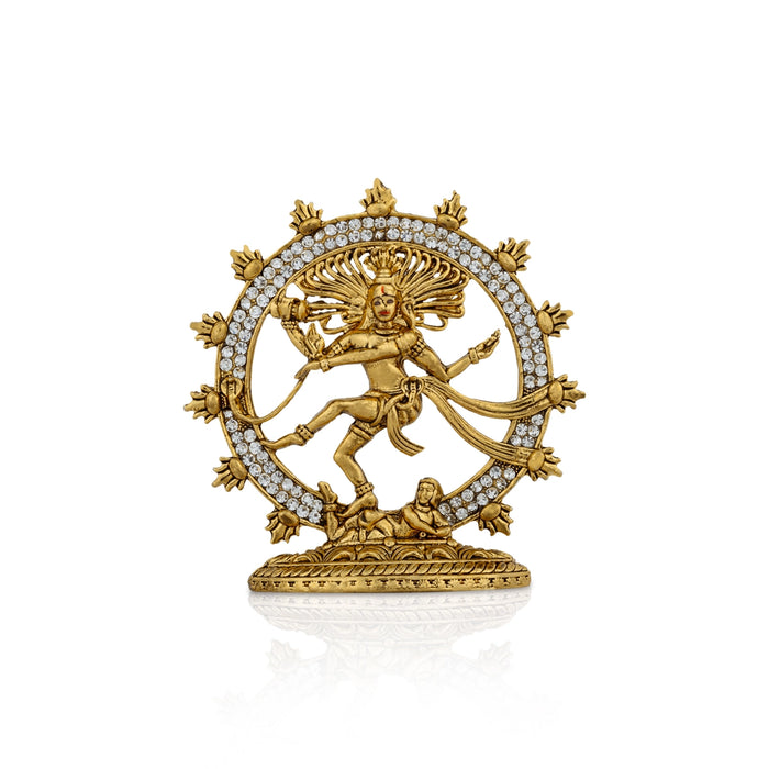 Prince Natraj Statue - 3 X 2.75 Inches | Stone & Gold Antique Nataraja Vigraham/ Natraj Murti For Car Decor - Car Stand & Car Accessories