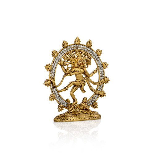Prince Natraj Statue - 3 X 2.75 Inches | Stone & Gold Antique Nataraja Vigraham/ Natraj Murti For Car Decor - Car Stand & Car Accessories