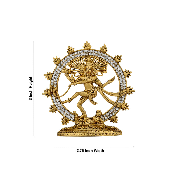 Prince Natraj Statue - 3 X 2.75 Inches | Stone & Gold Antique Nataraja Vigraham/ Natraj Murti For Car Decor - Car Stand & Car Accessories