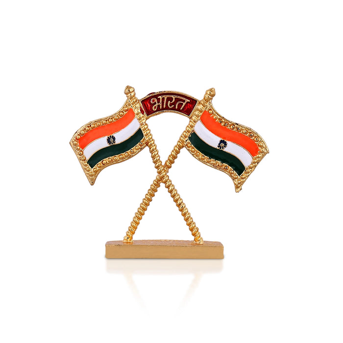 Decorated Indian Flag- 2.5 X 3 Inches | Gold Polish National Flag/ Tricolor Flag For Office Desk & Home Display - Table Stand Accessories