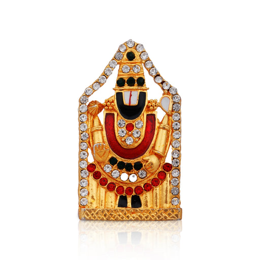 Balaji Murti With Back Stand | Gold Polish With Stone Balaji Idol/ Multicolour Stone Perumal Statue for Car Decor - Car Stand & Car Accessories