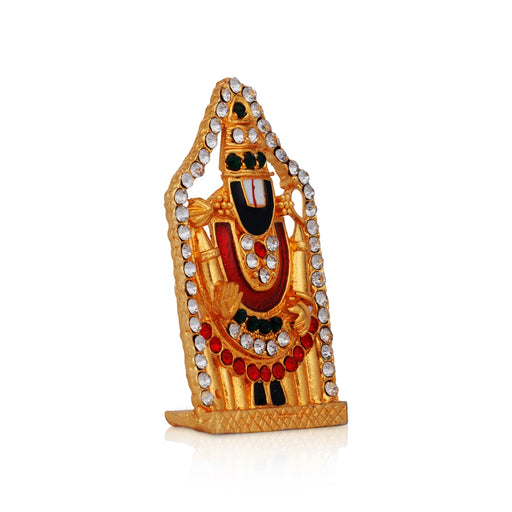 Balaji Murti With Back Stand | Gold Polish With Stone Balaji Idol/ Multicolour Stone Perumal Statue for Car Decor - Car Stand & Car Accessories