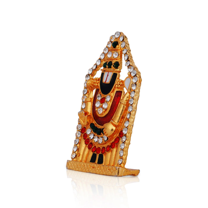 Balaji Murti With Back Stand | Gold Polish With Stone Balaji Idol/ Multicolour Stone Perumal Statue for Car Decor - Car Stand & Car Accessories