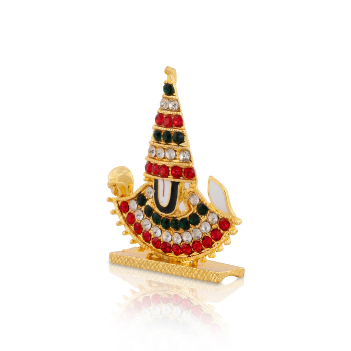 Balaji Murti With Stand | Gold Polish With Stone Balaji Idol/ Multicolour Stone Perumal Statue for Car Decor - Car Stand & Car Accessories