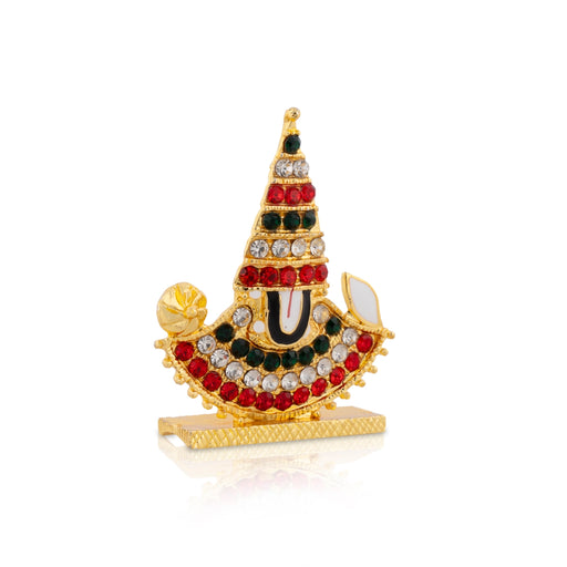 Balaji Murti With Stand | Gold Polish With Stone Balaji Idol/ Multicolour Stone Perumal Statue for Car Decor - Car Stand & Car Accessories