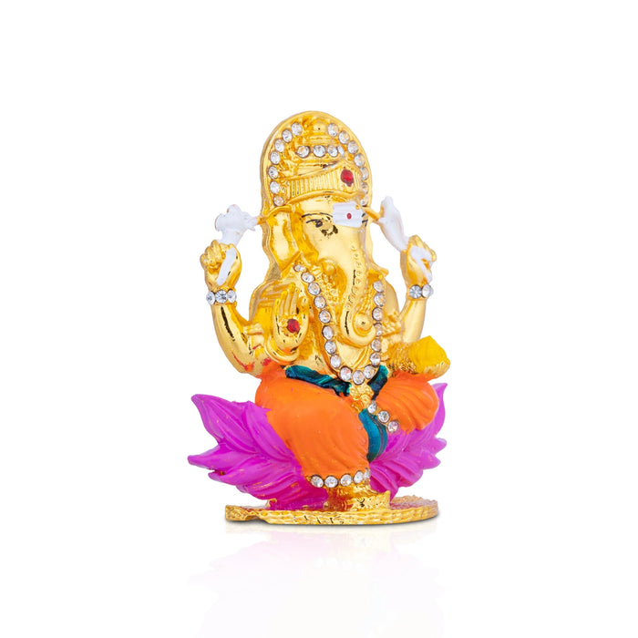 Ganesh Murti - 3 x 2 Inches | Stone Vinayaka Idol/ Gold Polish Ganpati Murti for Pooja