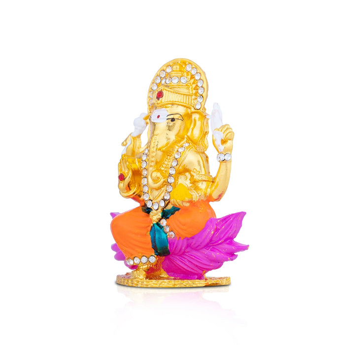 Ganesh Murti - 3 x 2 Inches | Stone Vinayaka Idol/ Gold Polish Ganpati Murti for Pooja