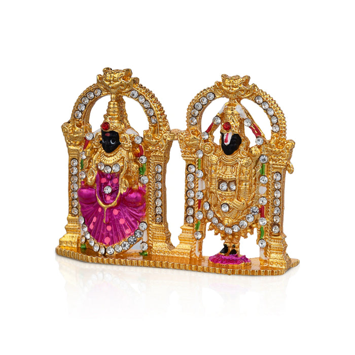 Perumal Thayar Statue - 2 x 3 Inches | Gold Polish With Stone Balaji Thayar Murti/ Perumal Thayar Murti for Car