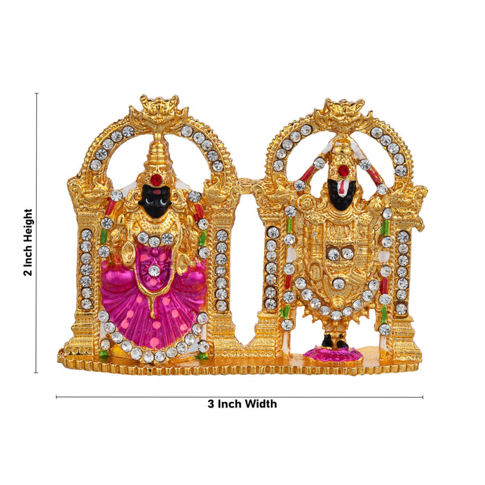 Perumal Thayar Statue - 2 x 3 Inches | Gold Polish With Stone Balaji Thayar Murti/ Perumal Thayar Murti for Car