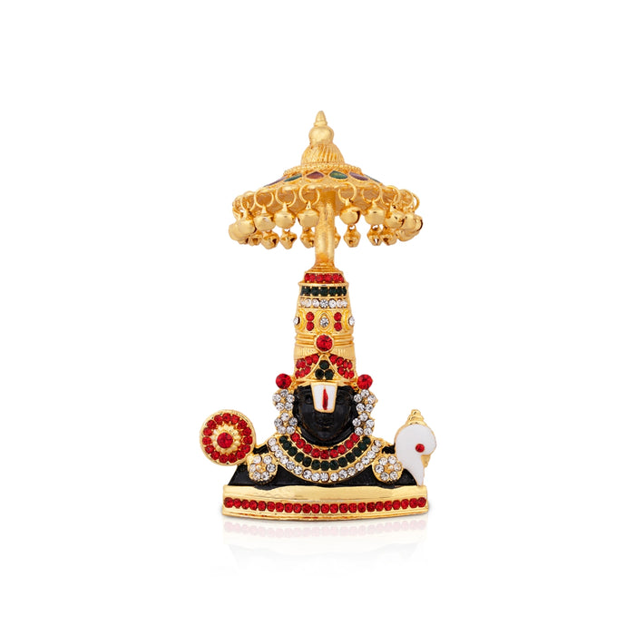 Balaji Murti With Umbrella - 4.75 x 2.75 Inches | Metal Perumal Statue/ Gold Polish Perumal Idol for Car Decor - Car Stand & Car Accessories