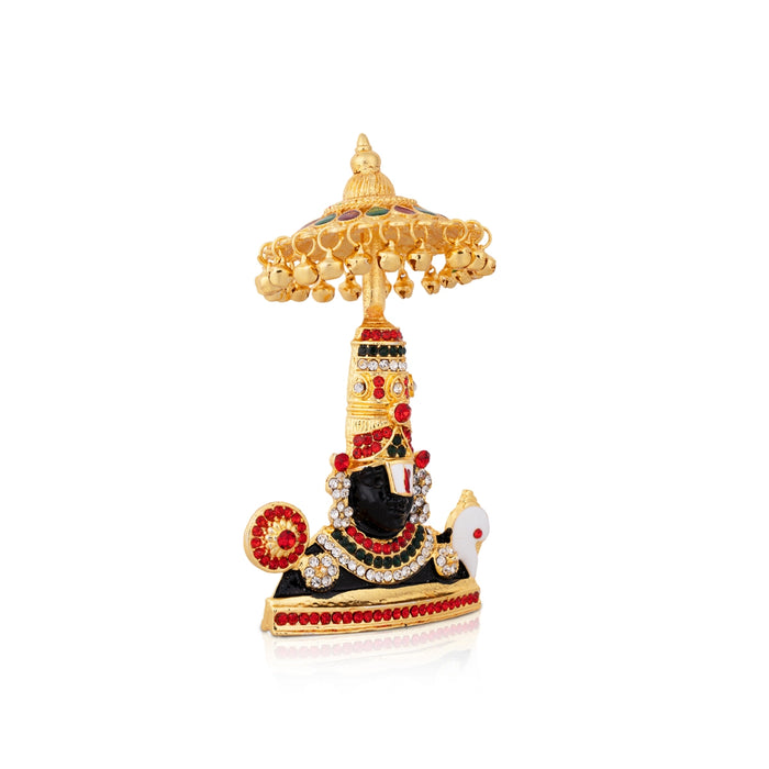Balaji Murti With Umbrella - 4.75 x 2.75 Inches | Metal Perumal Statue/ Gold Polish Perumal Idol for Car Decor - Car Stand & Car Accessories