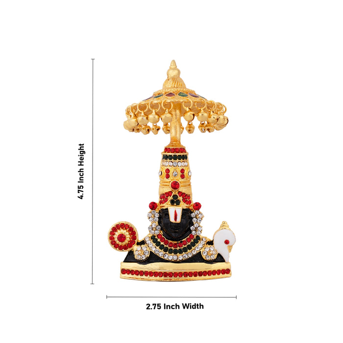 Balaji Murti With Umbrella - 4.75 x 2.75 Inches | Metal Perumal Statue/ Gold Polish Perumal Idol for Car Decor - Car Stand & Car Accessories