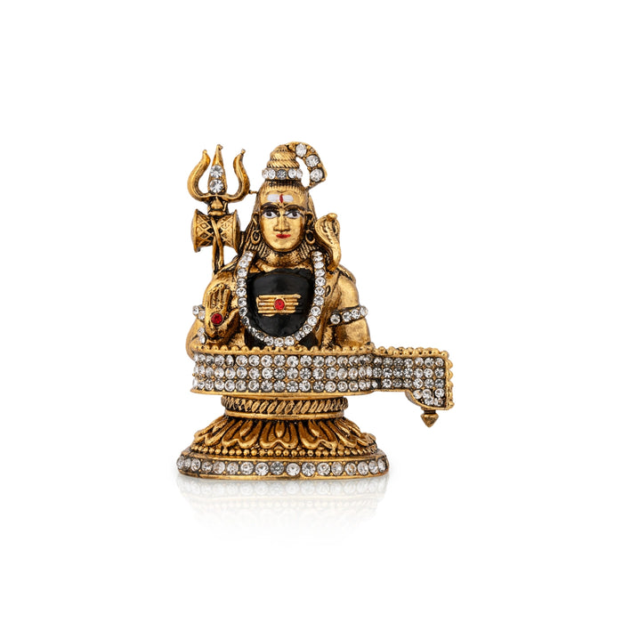 Shiva Statue With Shiv Ling Murti - 2.5 x 2 Inches | Metal Shiv Murti/Antique Gold Polish Shiv Idol for Worship - Gold Polish Murties