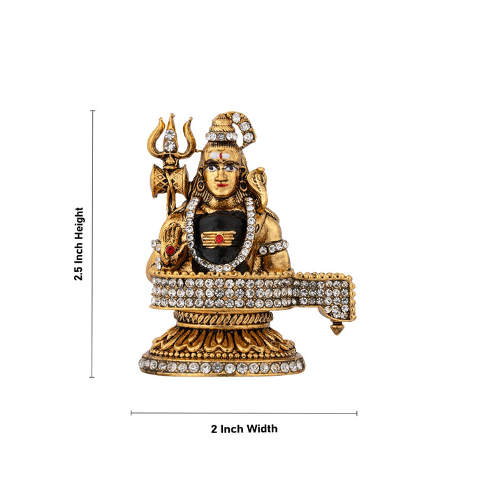 Shiva Statue With Shiv Ling Murti - 2.5 x 2 Inches | Metal Shiv Murti/Antique Gold Polish Shiv Idol for Worship - Gold Polish Murties