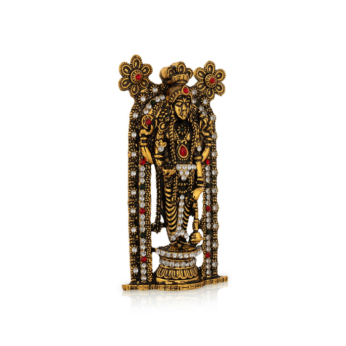 Guruvayurappan Idol - 3.75 x 2 Inches | Metal & Antique Gold Polish Guruvayurappan Statue for Table Top - Aluminium Murties