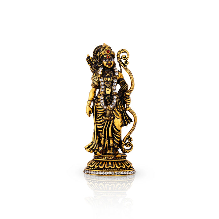 Rama Idol Standing On Base - 3.75 x 1.5 Inches | Metal & Antique Gold Polish Ramar Statue for Home & Table Top - Gold Polish Murties
