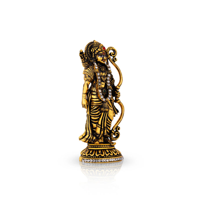 Rama Idol Standing On Base - 3.75 x 1.5 Inches | Metal & Antique Gold Polish Ramar Statue for Home & Table Top - Gold Polish Murties