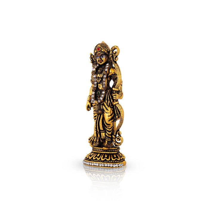 Rama Idol Standing On Base - 3.75 x 1.5 Inches | Metal & Antique Gold Polish Ramar Statue for Home & Table Top - Gold Polish Murties